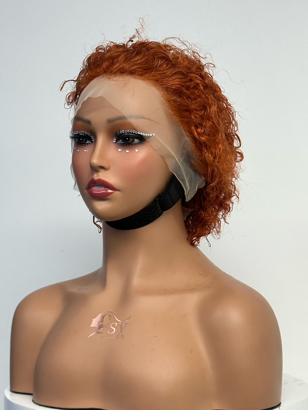 UNices Hair copper orange 13x4 lace pixie curly human hair wig front view