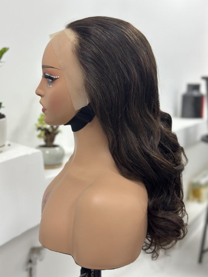 UNices Hair dark brown body wave lace front human hair wig side view