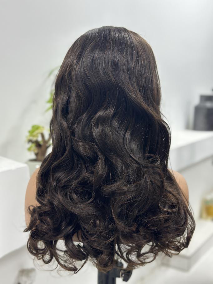 UNices Hair dark brown body wave lace front wig back view