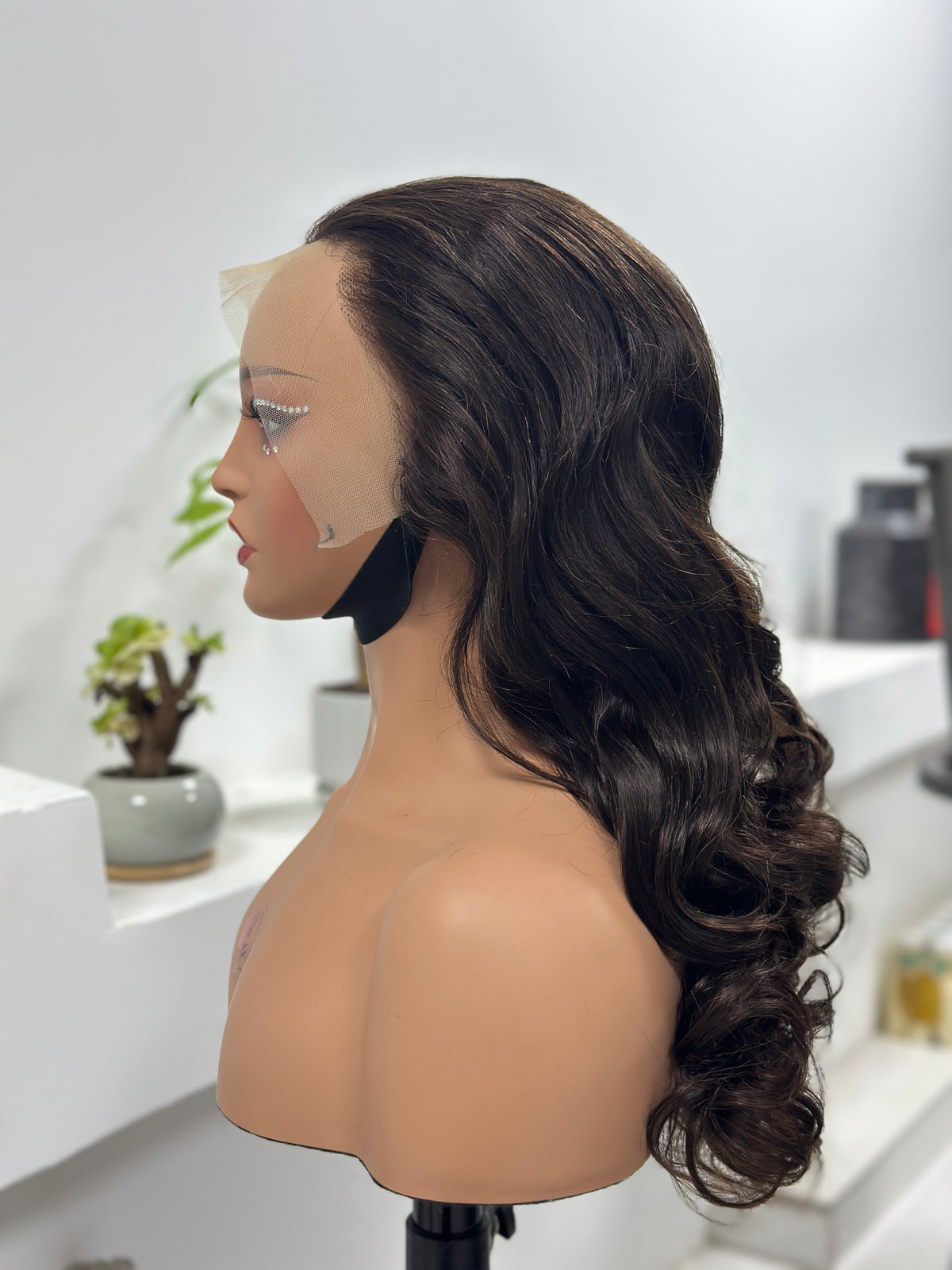 UNices Hair dark brown body wave human hair wig side view