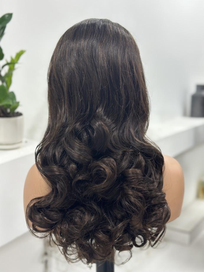 UNices Hair dark brown loose body wave human hair wig back view