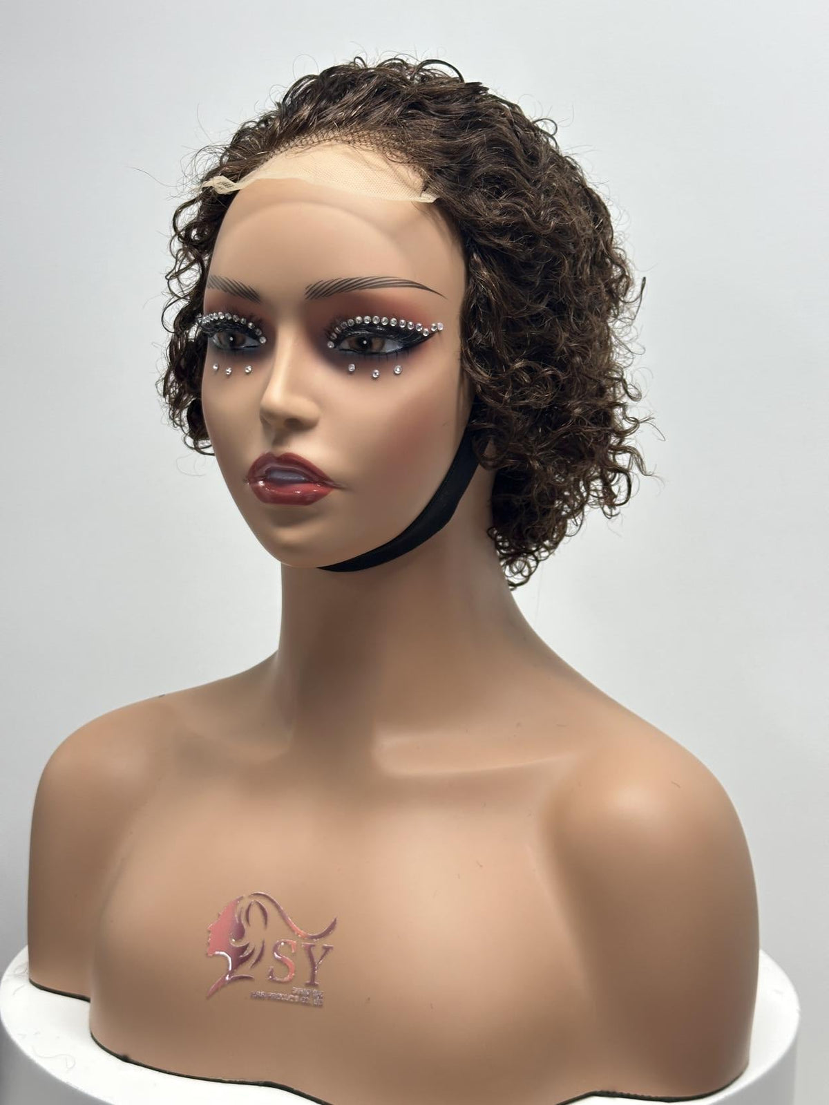 UNices Hair dark burgundy 4x4 lace closure pixie curly human hair wig front view
