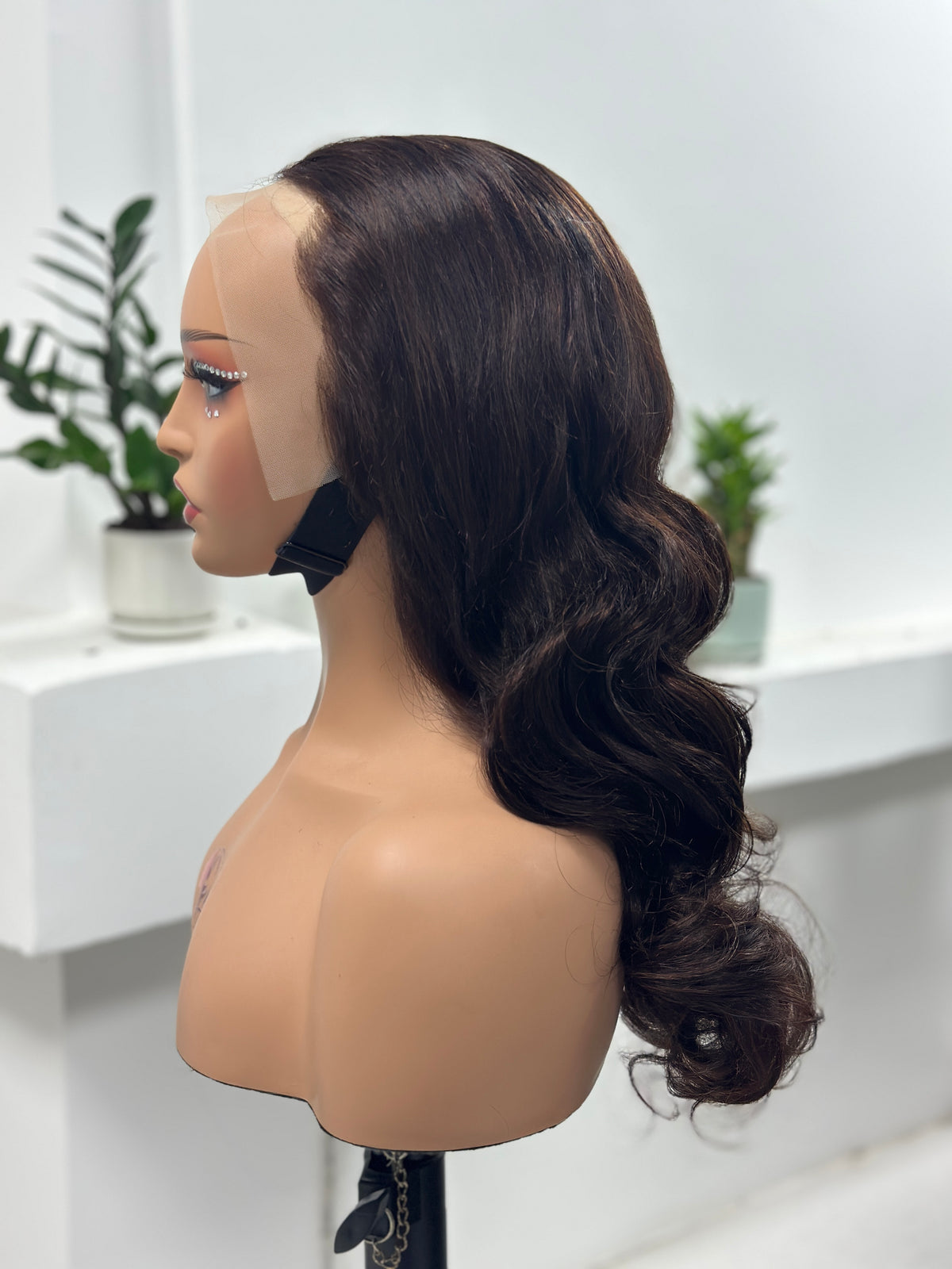 UNices Hair espresso brown body wave lace front human hair wig side view
