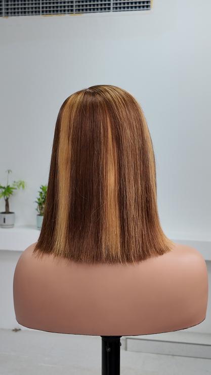 UNices Hair 10 inch honey blonde highlight 5x5 lace straight bob wig back view