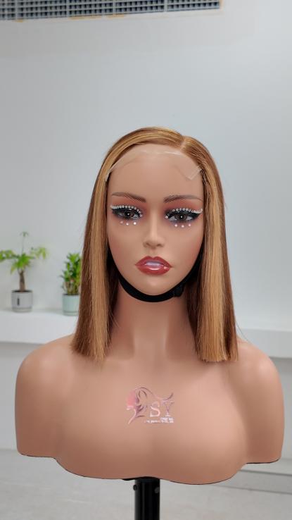 UNices Hair 10 inch honey blonde highlight 5x5 lace straight bob human hair wig front view