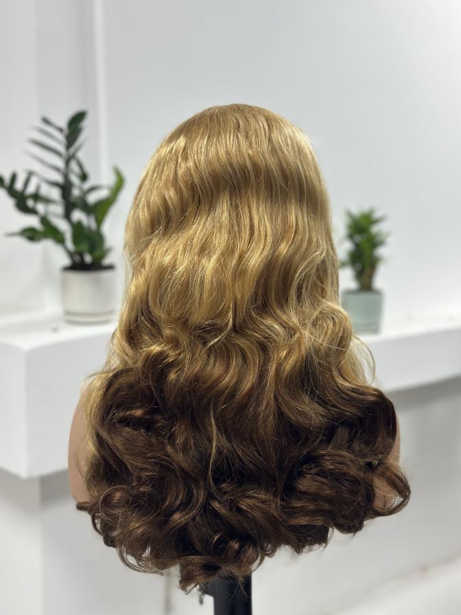 UNices Hair honey blonde ombre body wave human hair wig back view