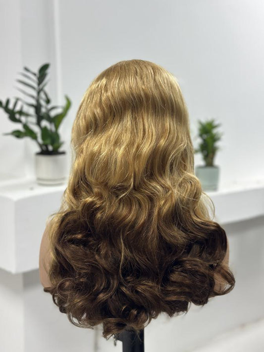 UNices Hair honey blonde ombre body wave human hair wig back view