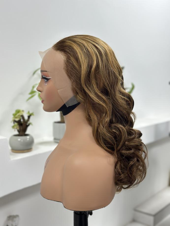 UNices Hair honey brown highlight 13x4 lace front wig side view