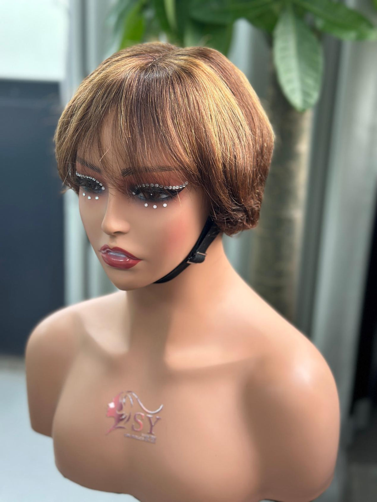 UNices Hair honey brown highlights 2x6 lace Catalina human hair wig front view