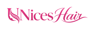 Pink 'UNices Hair' logo text on a solid black background.