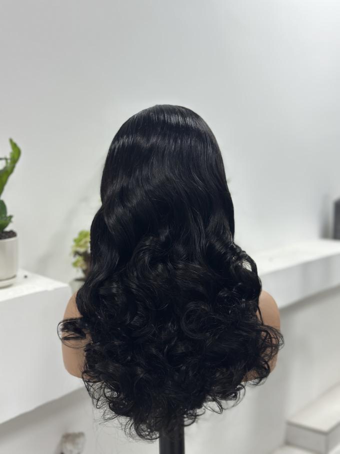 UNices Hair natural black body wave lace front wig back view