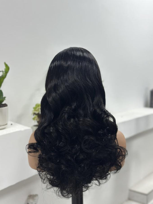 UNices Hair natural black body wave lace front wig back view