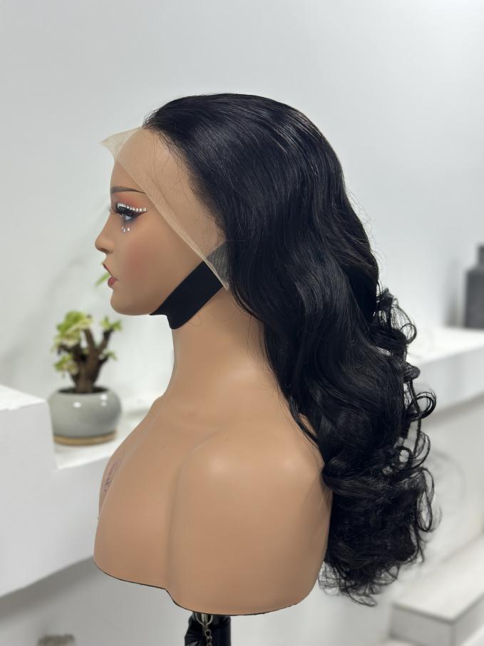 UNices Hair natural black body wave human hair wig side view