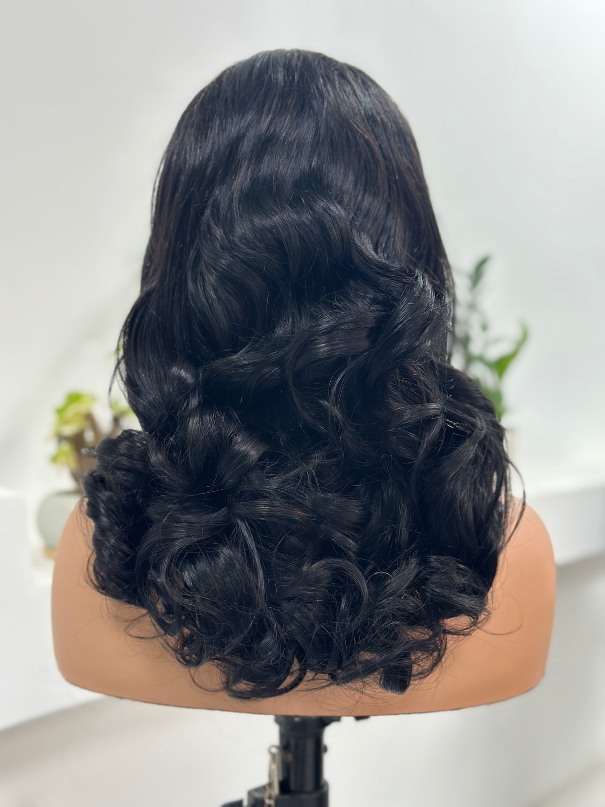 UNices Hair natural black loose curly 13x4 lace front human hair wig back view