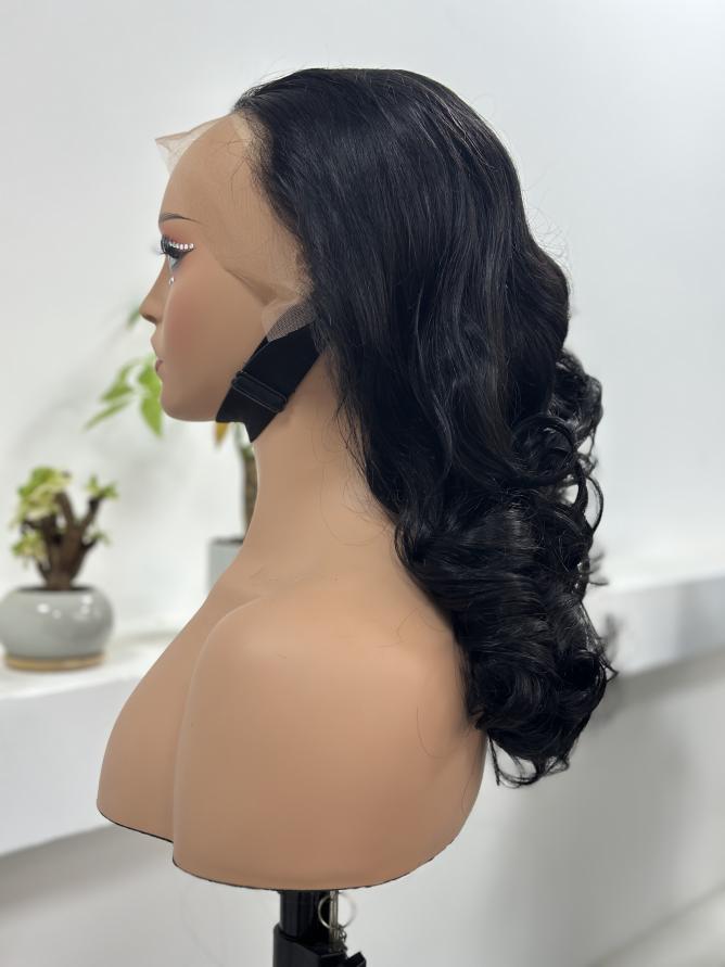 UNices Hair natural black loose curly lace front wig side view
