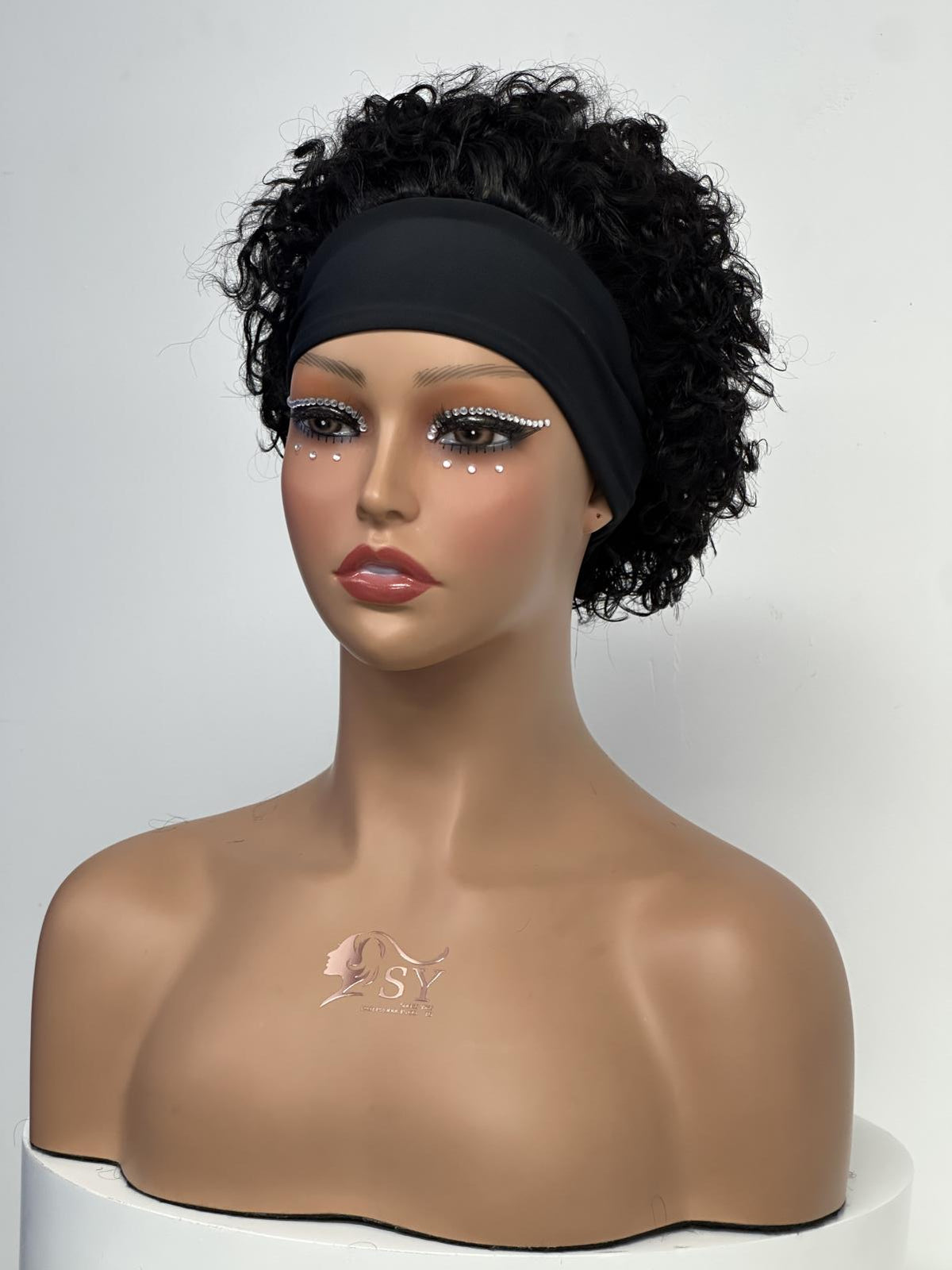 UNices Hair natural black pixie curly headband human hair wig front view