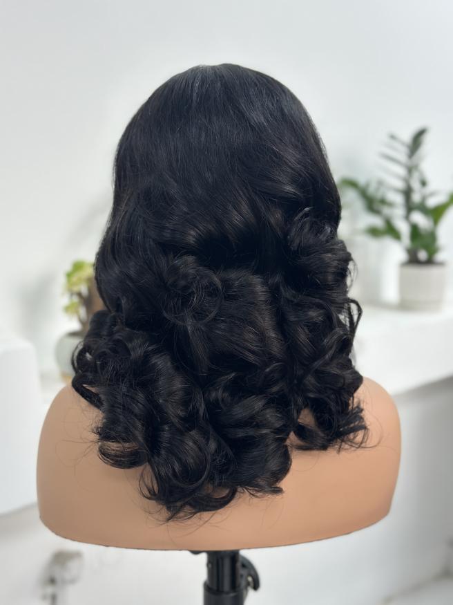 UNices Hair natural curly lace front wig back view with soft curls