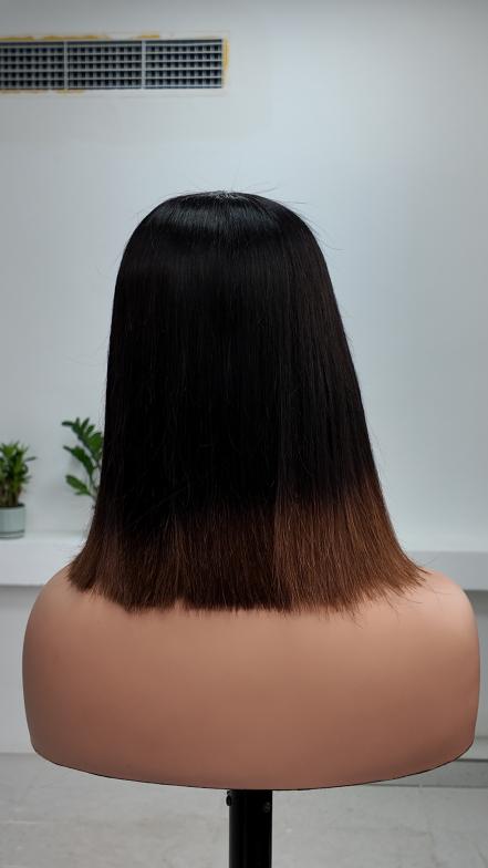 UNices Hair 10 inch ombre brown 5x5 lace straight bob wig back view