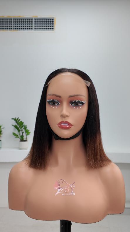 UNices Hair 10 inch ombre brown 5x5 lace straight bob human hair wig front view