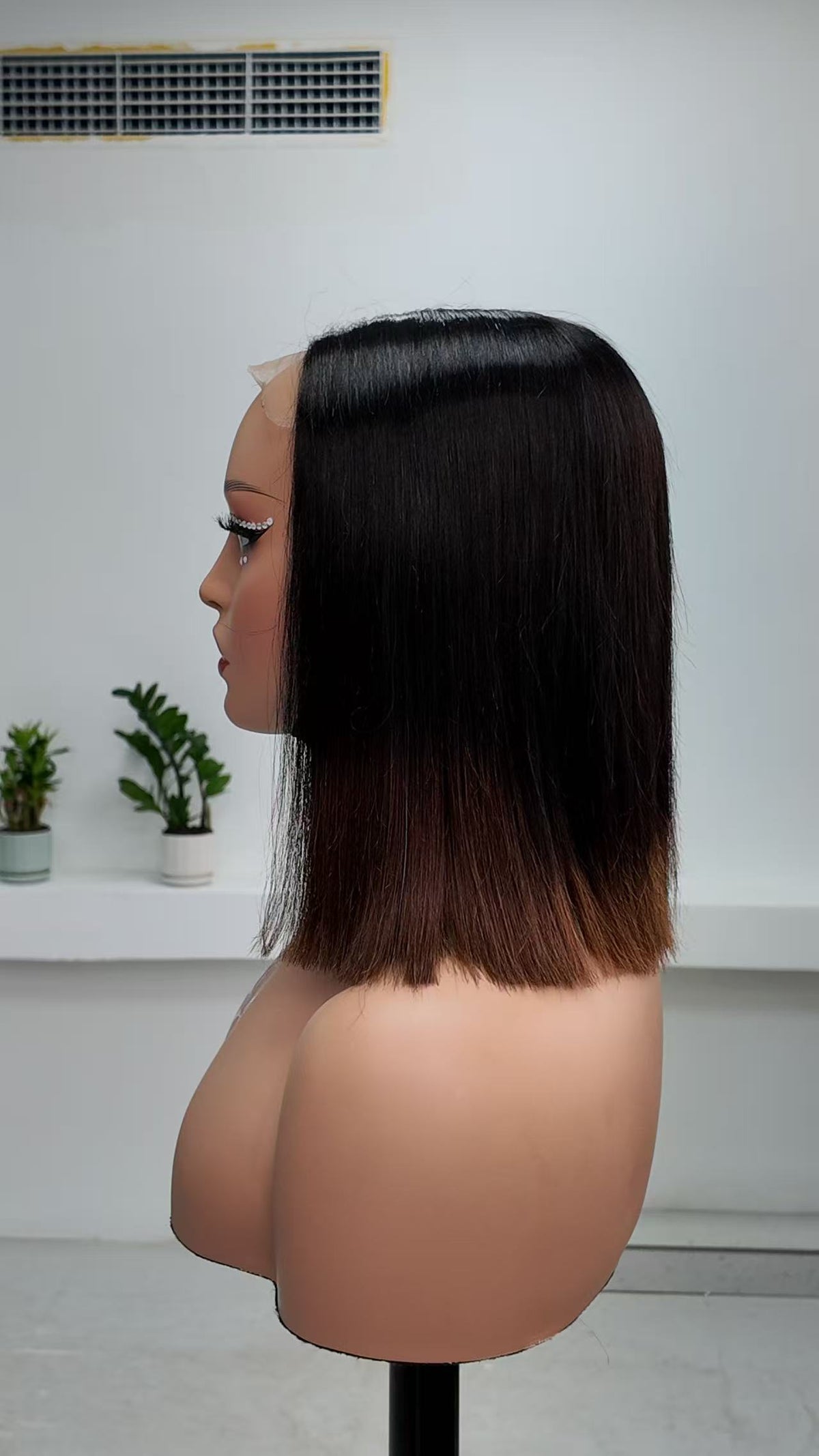 UNices Hair 10 inch ombre brown 5x5 lace straight bob human hair wig side view