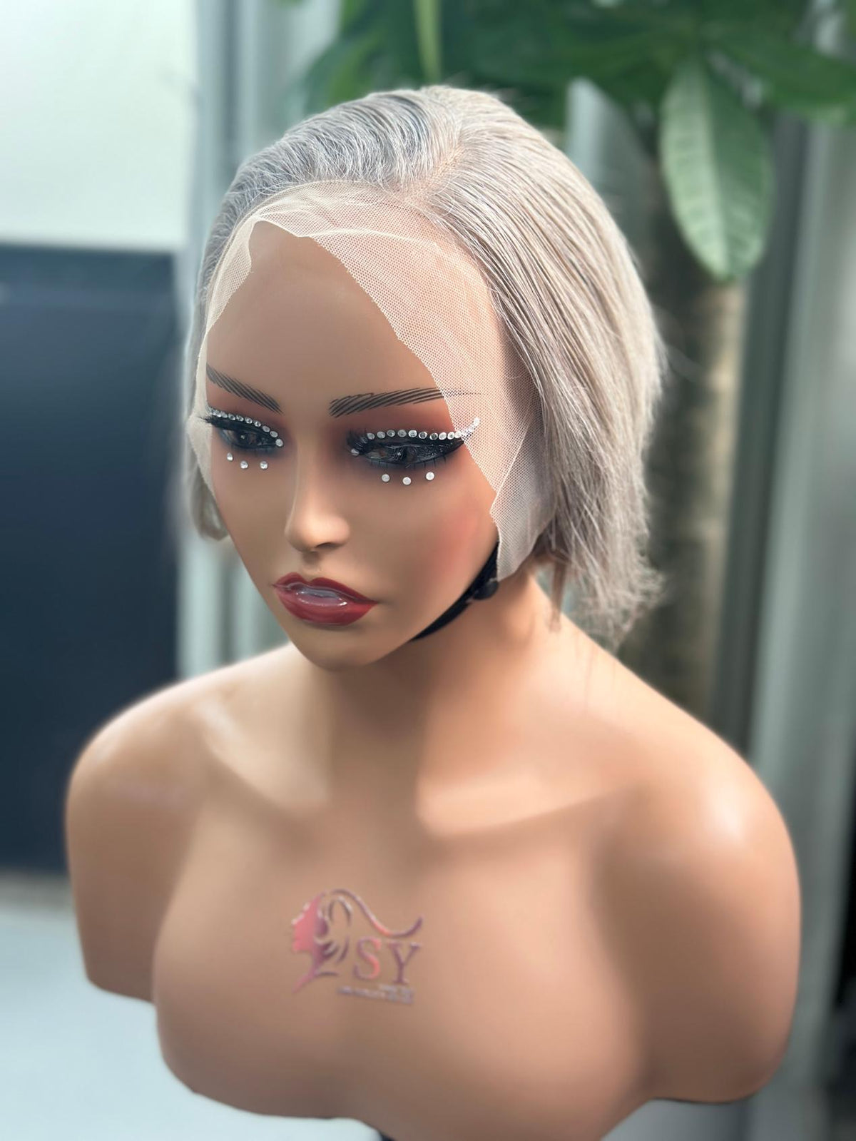 UNices Hair silver gray 13x4 lace Catalina straight human hair wig front view