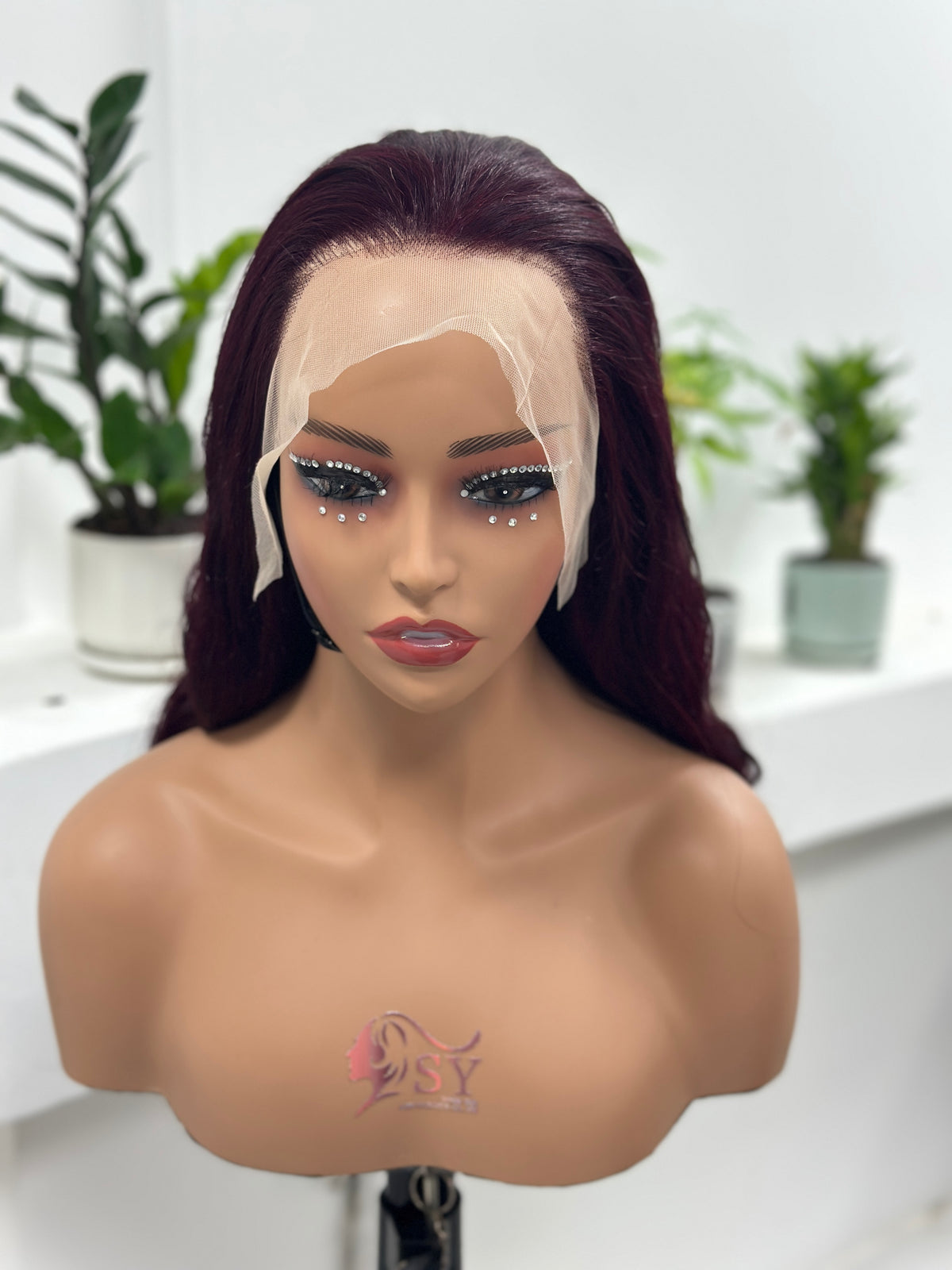 UNices Hair wine red loose body wave 13x4 lace front wig front view