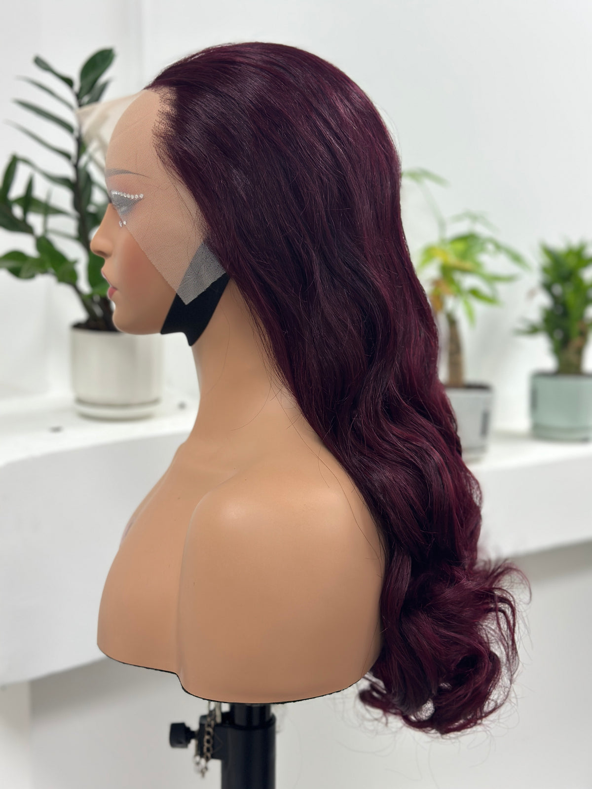 UNices Hair wine red body wave lace front human hair wig side view
