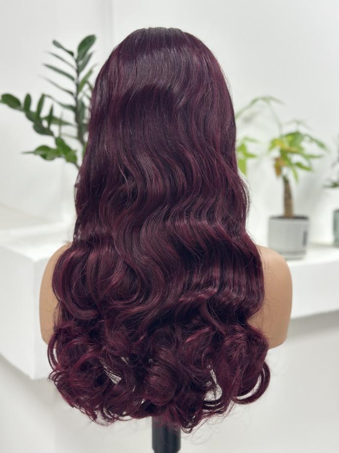 UNices Hair wine red loose body wave human hair wig back view